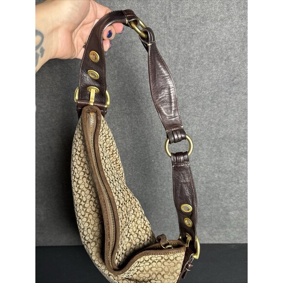 Coach Signature Hobo Bag Brown Canvas Suede 2158 Shoulder Purse Tassel Vintage - Picture 6 of 13